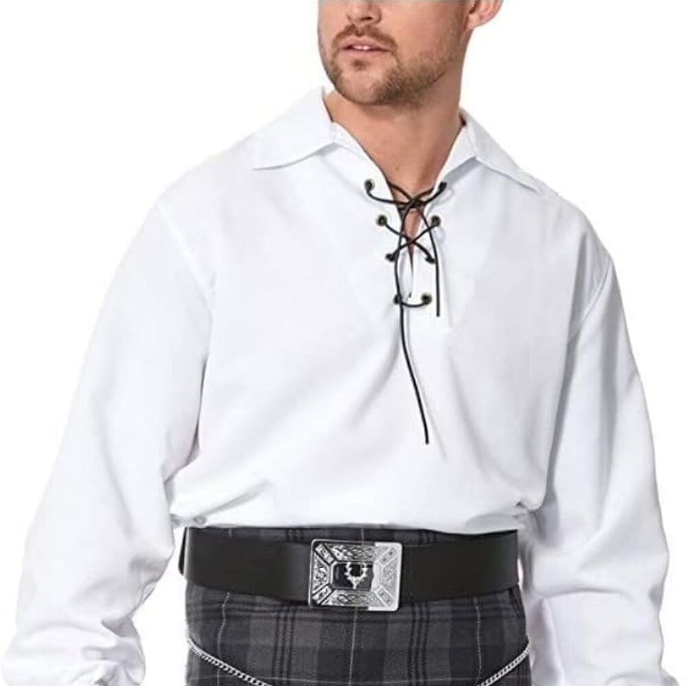 Men New Scottish Jacobite Shirt White Scottish Traditional  Men Shirt Small Size